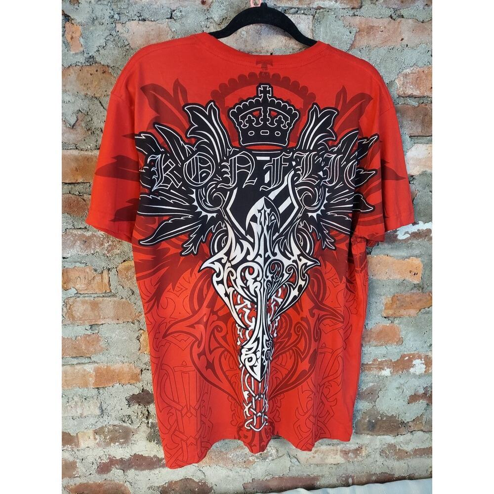 Affliction Mens Graphic T-Shirt L Red MMA Biker Eagle Wings Y2K Short Sleeve - Picture 3 of 3
